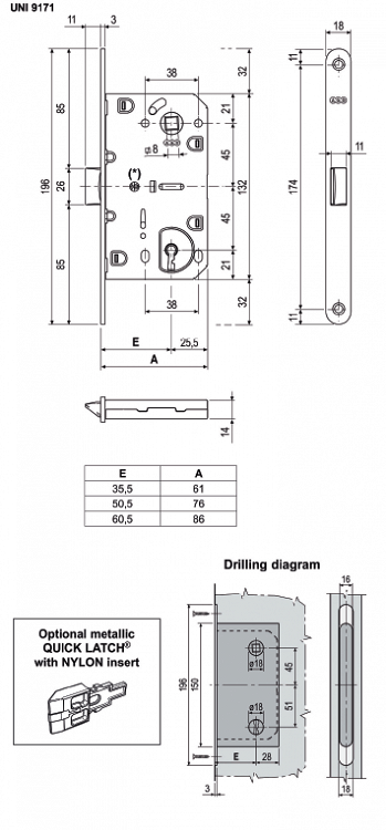 Kλειδαριά AGB MEDIANA EVOLUTION Μεσόπορτας Με Πλαστική Γλώσσα 18mm