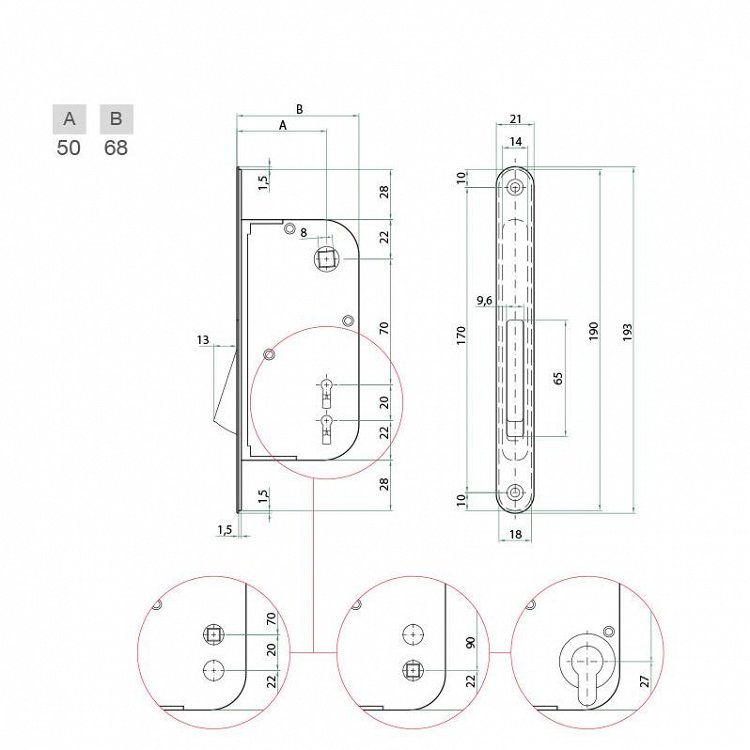 Μαγνητική Κλειδαριά Μεσόπορτας Bonaiti B-One 50mm x 70/90