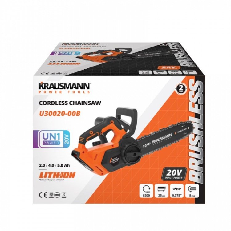 ΣΕΤ Αλυσοπρίονο BL 205mm Επαναφορτιζόμενο 20V Krausmann (U30020-15B)