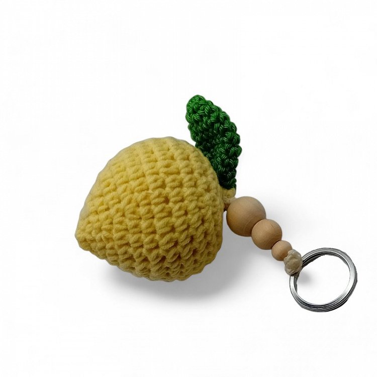 Χειροποίητο Μπρελόκ Πλεκτό Λεμόνι με Ξύλινες Χάντρες