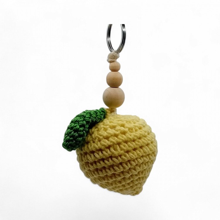 Χειροποίητο Μπρελόκ Πλεκτό Λεμόνι με Ξύλινες Χάντρες