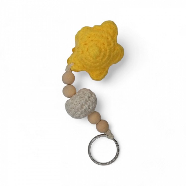 Χειροποίητο Πλεκτό Μπρελόκ Αστεράκι με Ξύλινες Χάντρες