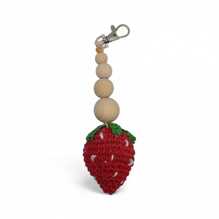 Χειροποίητο Πλεκτό Μπρελόκ Φράουλα με Ξύλινες Χάντρες