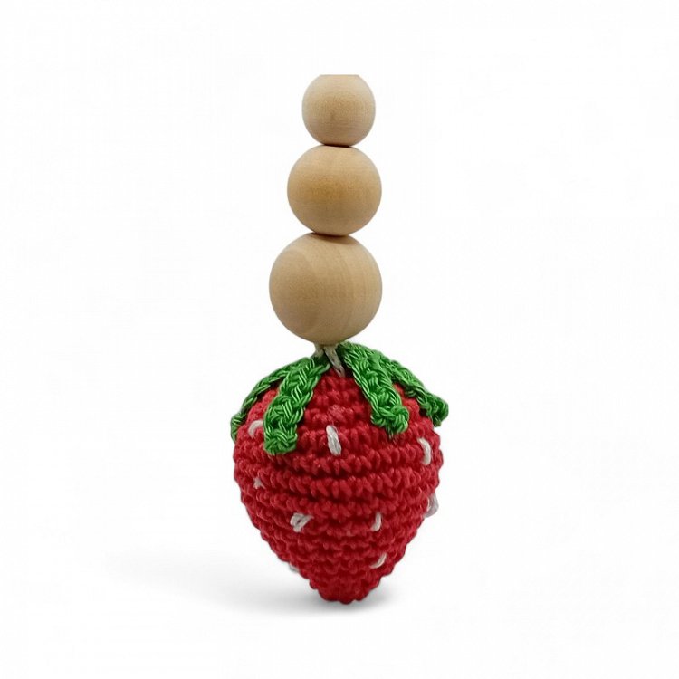 Χειροποίητο Πλεκτό Μπρελόκ Φράουλα με Ξύλινες Χάντρες