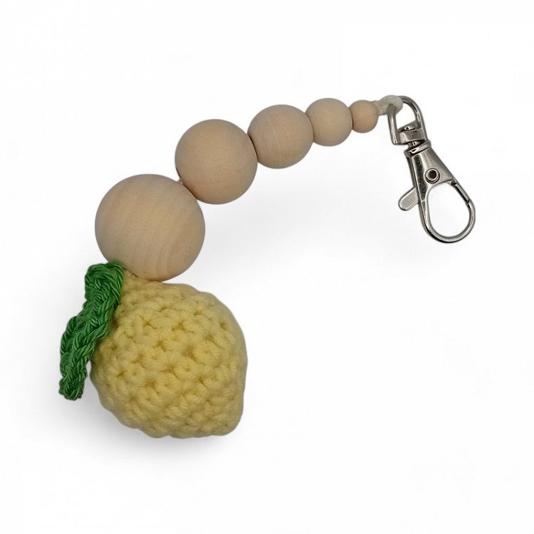 Χειροποίητο Πλεκτό Μπρελόκ Λεμόνι με Ξύλινες Χάντρες