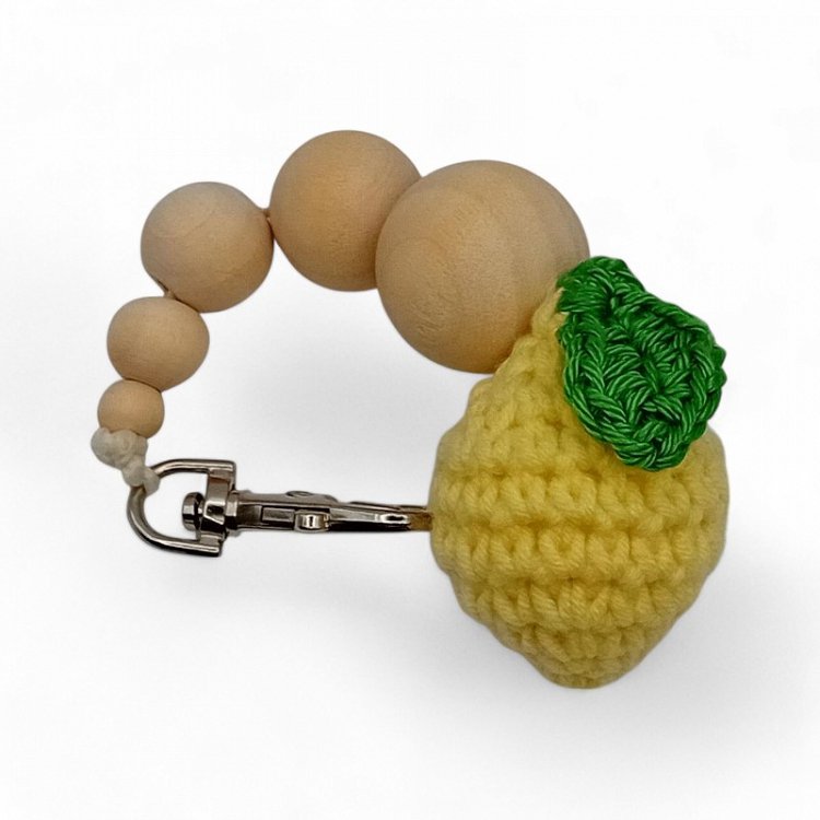 Χειροποίητο Πλεκτό Μπρελόκ Λεμόνι με Ξύλινες Χάντρες