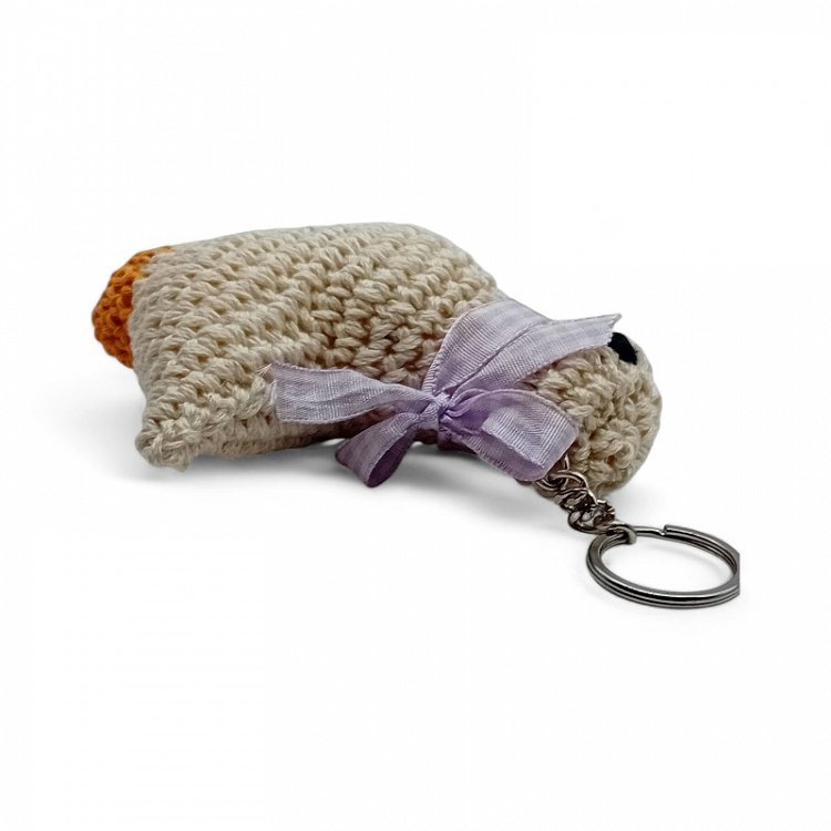 Χειροποίητο Πλεκτό Μπρελόκ Παπάκι με Μωβ Κορδέλα