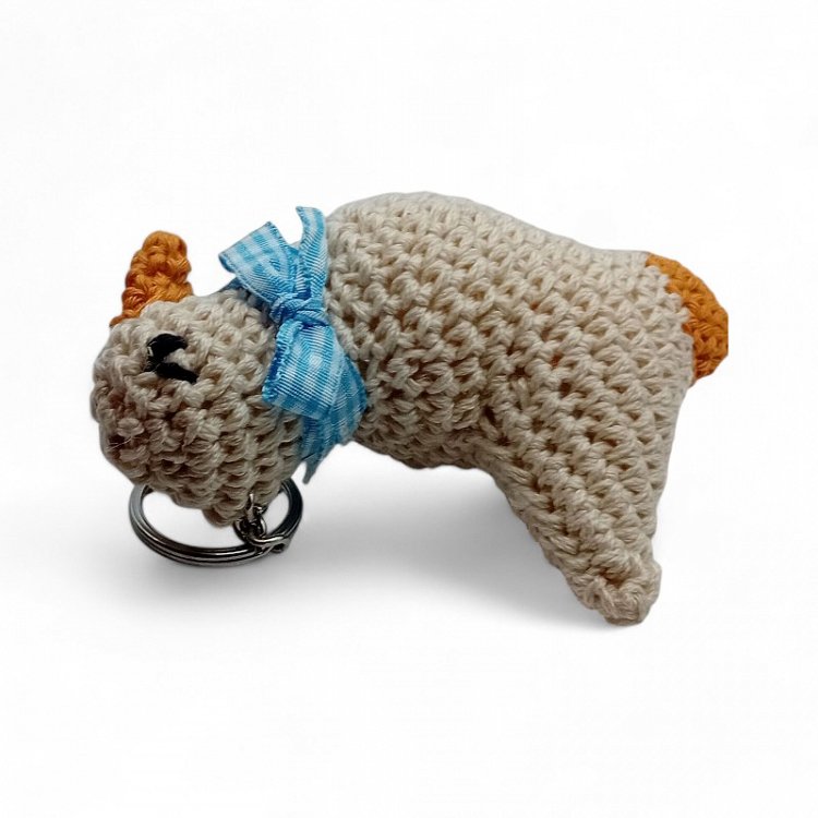 Χειροποίητο Πλεκτό Μπρελόκ Παπάκι με Μπλε Κορδέλα