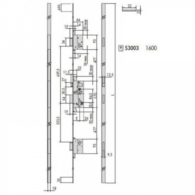 Cisa 53003-45 Κλειδαριά 3ων Σημείων Κυλίνδρου με Υποδοχή για Defender