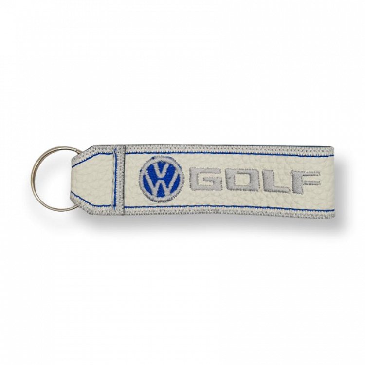 Δερμάτινο Κεντητό Μπρελόκ VW GOLF Λευκό