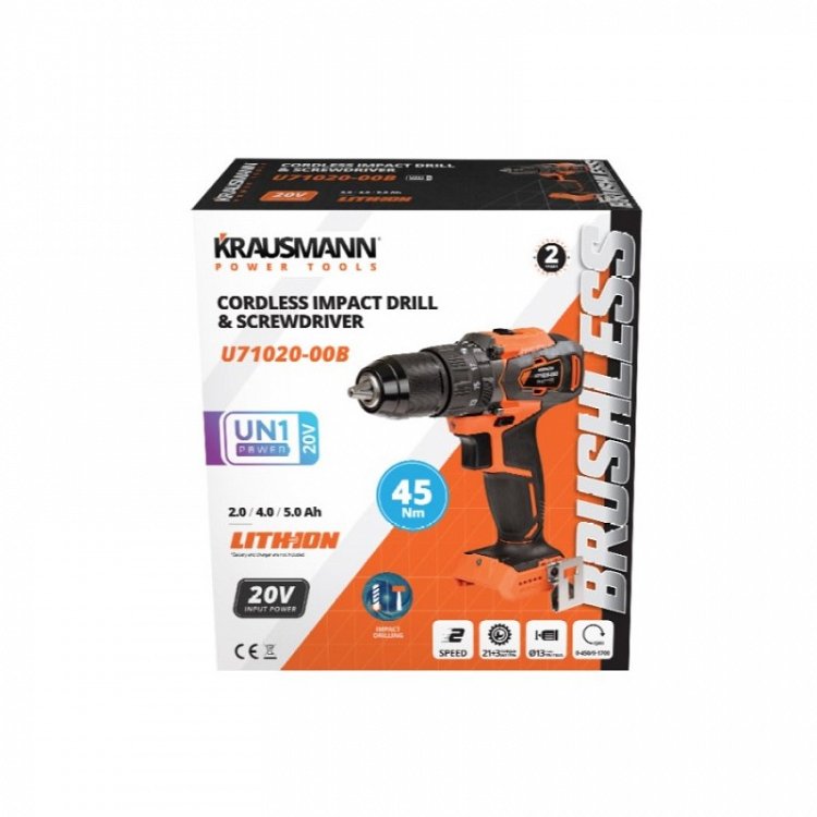 ΣΕΤ Δραπανοκατσάβιδο Κρουστικό Επαναφορτιζόμενο 20V Krausmann (U71020-15SB)