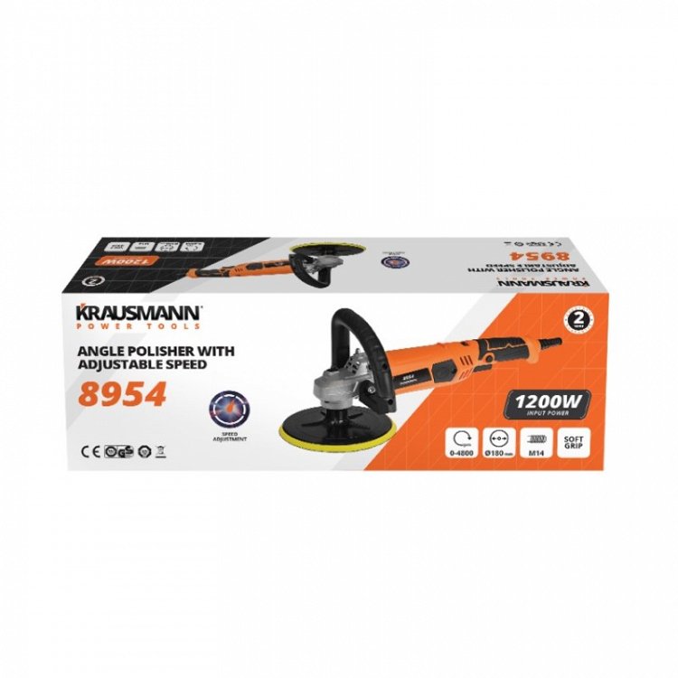 Γωνιακός Αλοιφαδόρος Ø180mm Με Ρυθμιζόμενες Στροφές 1200W Krausmann (8954)