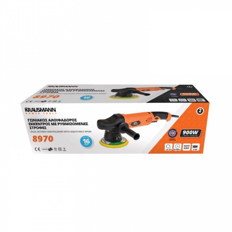 Γωνιακός Αλοιφαδόρος Έκκεντρος Ø180mm Με Ρυθμιζόμενες Στροφές 900W Krausmann (8970)
