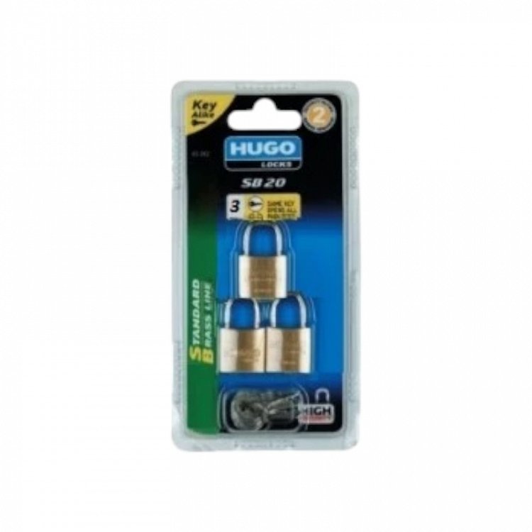 HUGO SB 20mm Λουκέτο ορειχάλκινο σε συσκευασία blister 2, 3 ή 4 λουκέτα με το ίδιο κλειδί