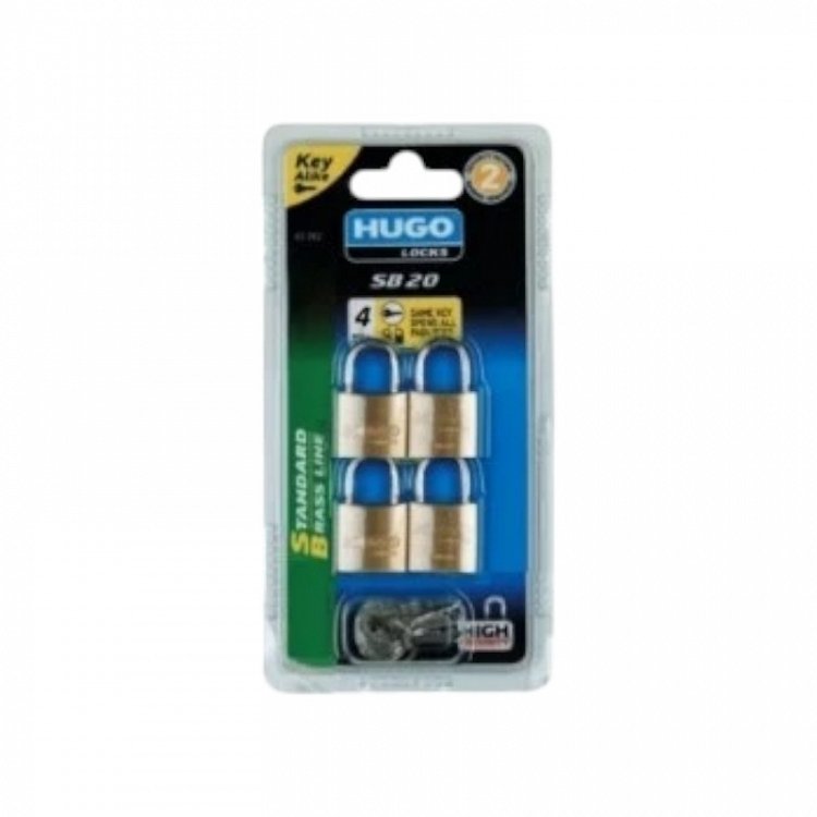 HUGO SB 20mm Λουκέτο ορειχάλκινο σε συσκευασία blister 2, 3 ή 4 λουκέτα με το ίδιο κλειδί