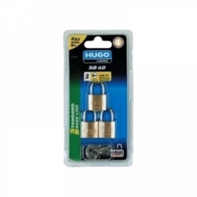 HUGO SB 40mm Λουκέτο ορειχάλκινο σε συσκευασία blister 2, 3 ή 4 λουκέτα με το ίδιο κλειδί