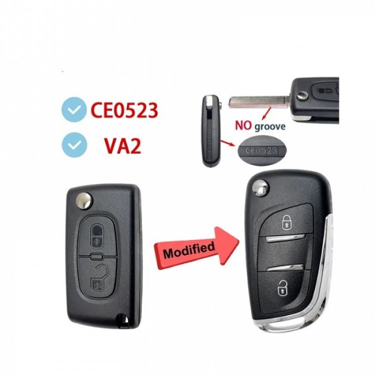 Κέλυφος Peugeot με Λάμα VA2 και 2 Κουμπιά Αναδιπλούμενο με νικέλ φινίρισμα