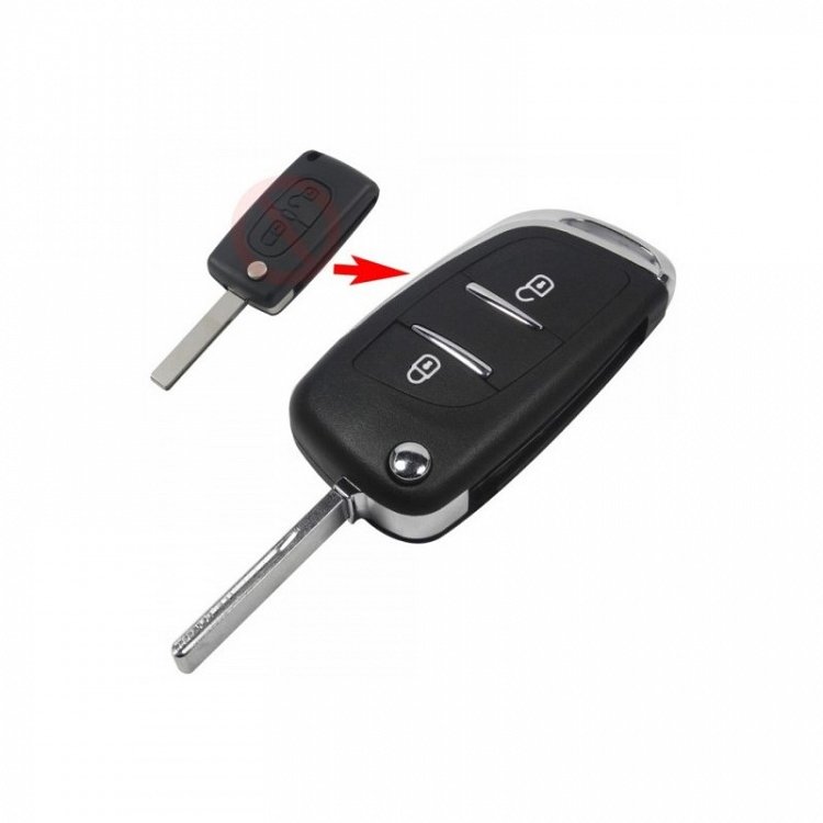 Κέλυφος Peugeot με Λάμα HU83 και 2 Κουμπιά Αναδιπλούμενο με νικέλ φινίρισμα