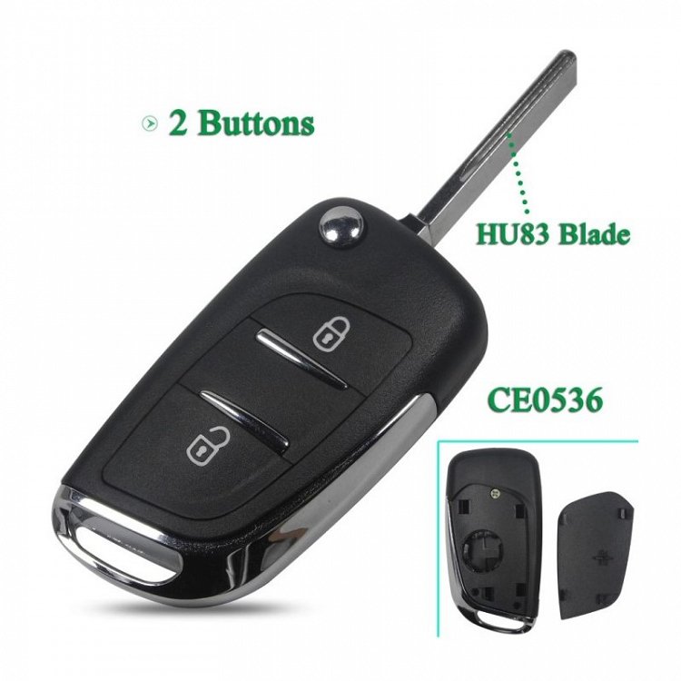 Κέλυφος Peugeot με Λάμα HU83 και 2 Κουμπιά Αναδιπλούμενο με νικέλ φινίρισμα