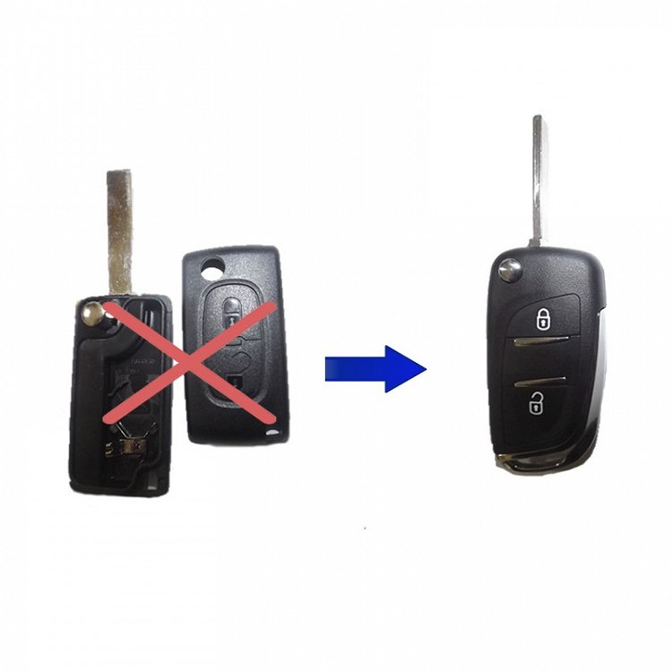 Κέλυφος Peugeot με Λάμα HU83 και 2 Κουμπιά Αναδιπλούμενο με νικέλ φινίρισμα