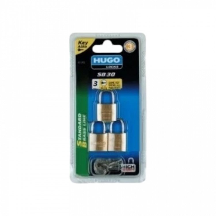 HUGO SB 30mm Λουκέτο ορειχάλκινο σε συσκευασία blister 2, 3 ή 4 λουκέτα με το ίδιο κλειδί