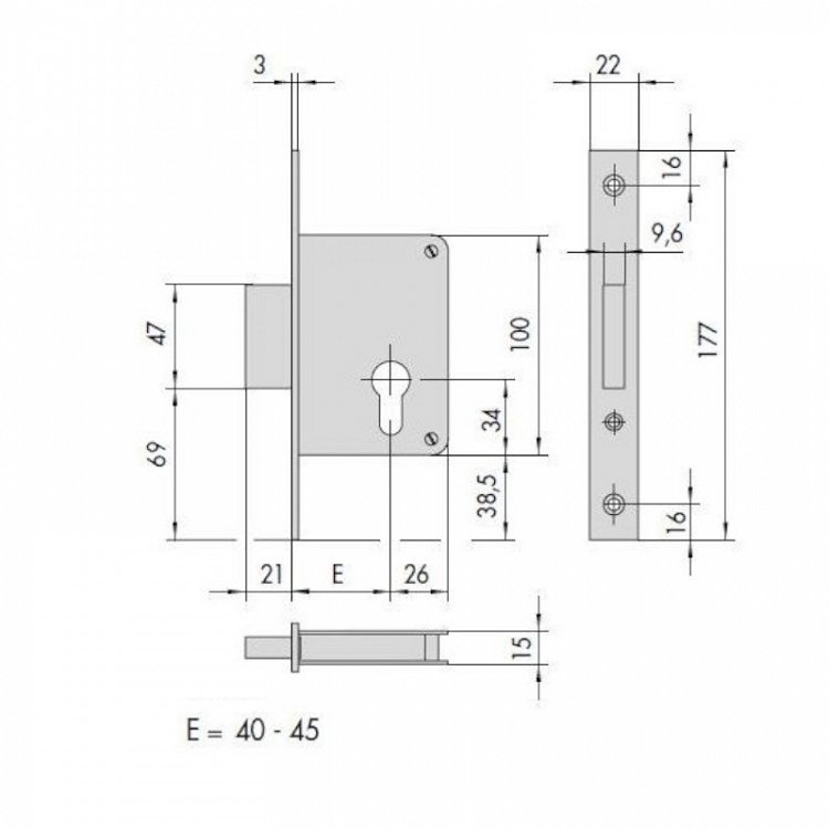 Κλειδαριά AGB 160207 45mm Κυλίνδρου Τύπου Ασανσέρ