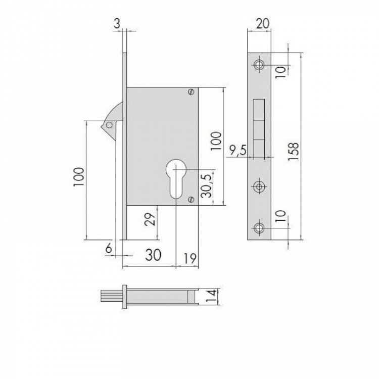Κλειδαριά AGB ''παπαγαλάκι'' κυλίνδρου για συρόμενη πόρτα