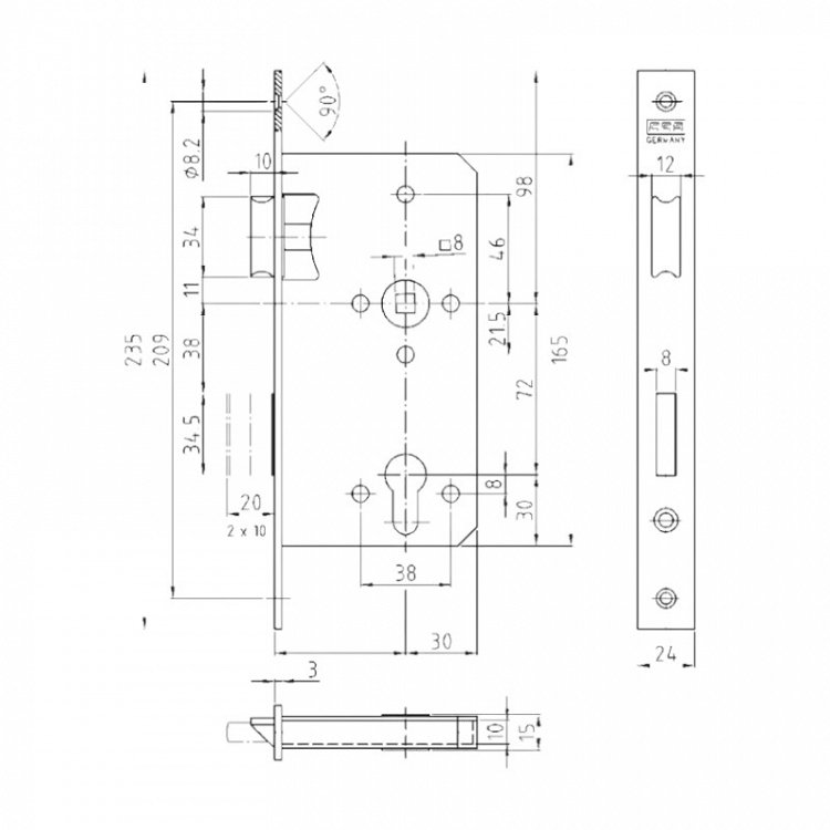 Κλειδαριά CES mortise 7734-CL για απλές/χωνευτές πόρτες