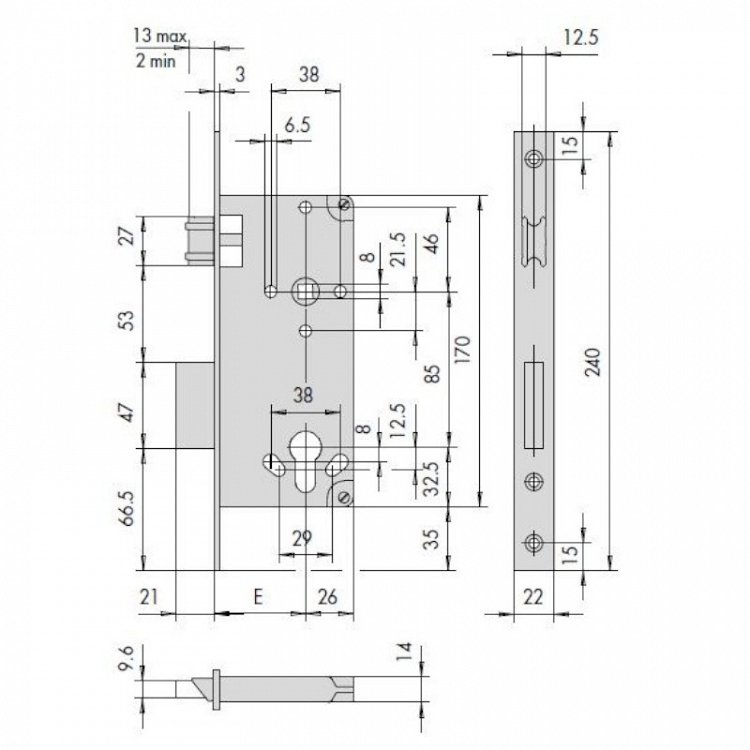 Κλειδαριά Χωνευτή Μπίλιας CISA 5C621, Για Ξύλινες Πόρτες