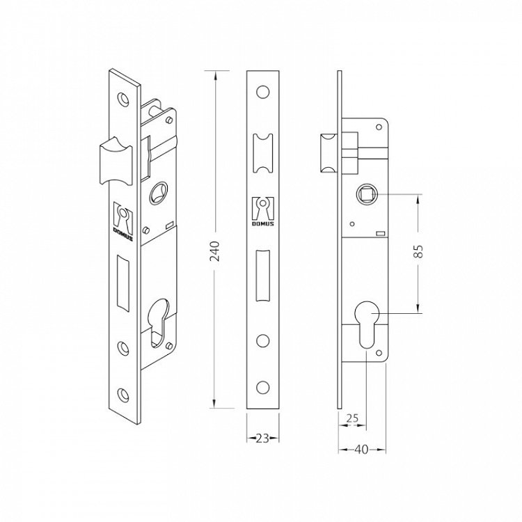 Κλειδαριά Χωνευτή Σιδερόπορτας Domus 91125 Με Αφαλό