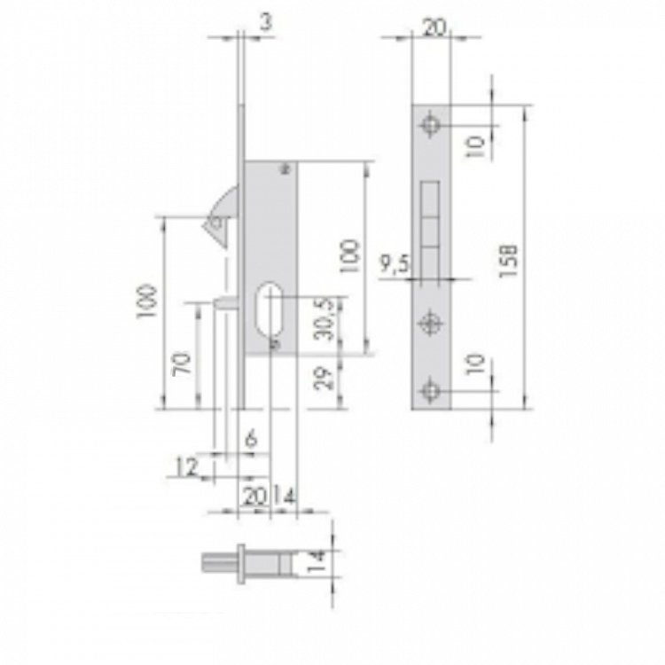 Κλειδαριά γάντζου F.lli Facchinetti A1420300 20mm για συρόμενη πόρτα