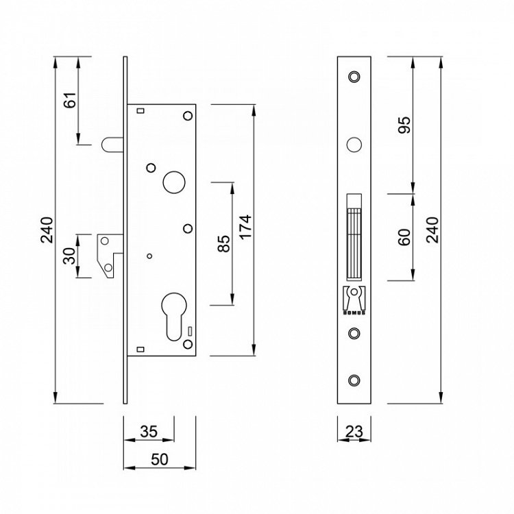 Κλειδαριά Domus 95135 γάντζου για σιδερένια πόρτα