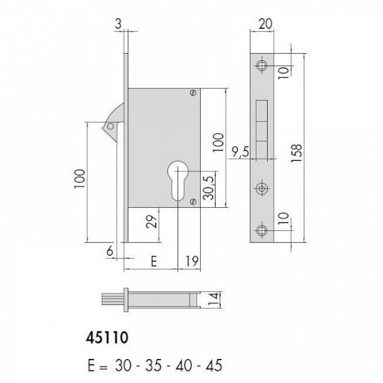 Κλειδαριά γάντζου Cisa 45110 για συρόμενη πόρτα