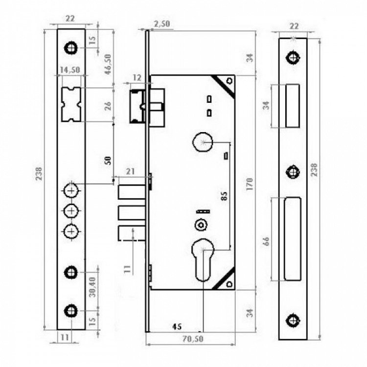 Κλειδαριά Gevy με Αφαλό για Ξύλινες Πόρτες με 3 πίρους