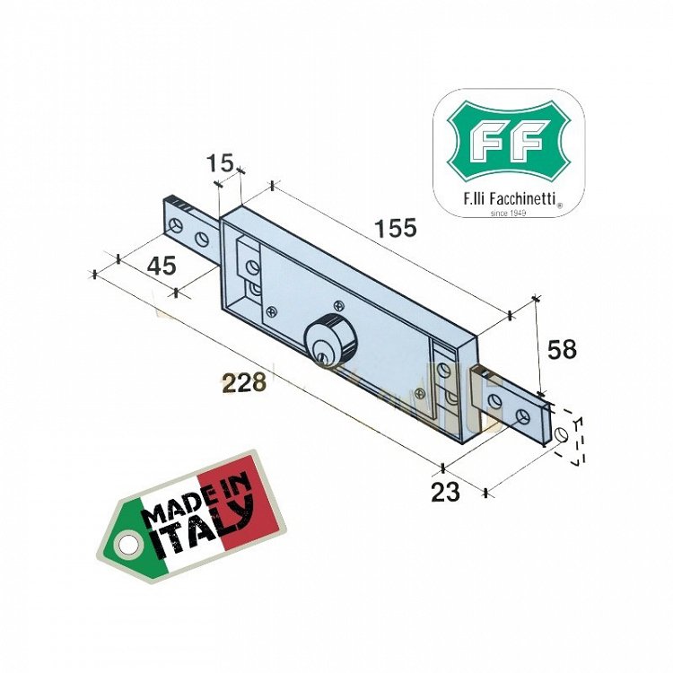 Κλειδαριά για ρολά γκαράζ F.lli Facchinetti F1001000 με κλείδωμα στο κέντρο