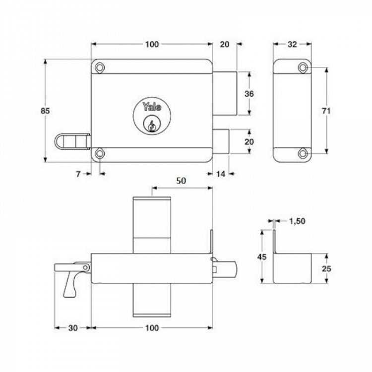Κλειδαριά Κουτιαστή YALE 630-50 | Μπεζ