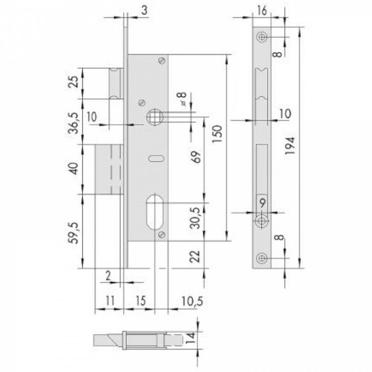 Κλειδαριά Κυλίνδρου Χωνευτή CISA 44220-15 , Για Πόρτες Αλουμινίου & Σιδερένιες