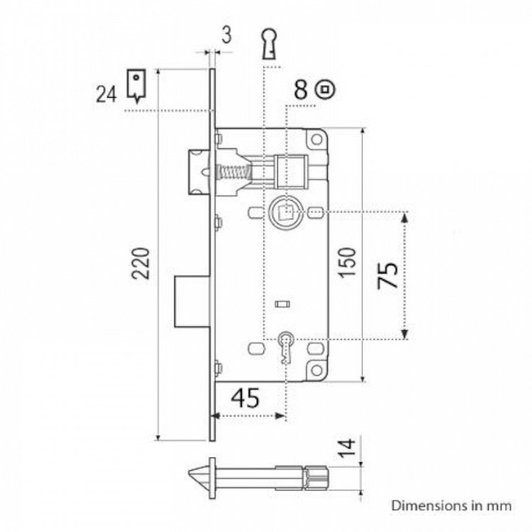 Κλειδαριά Μεσόπορτας AGB B005854503 45mm