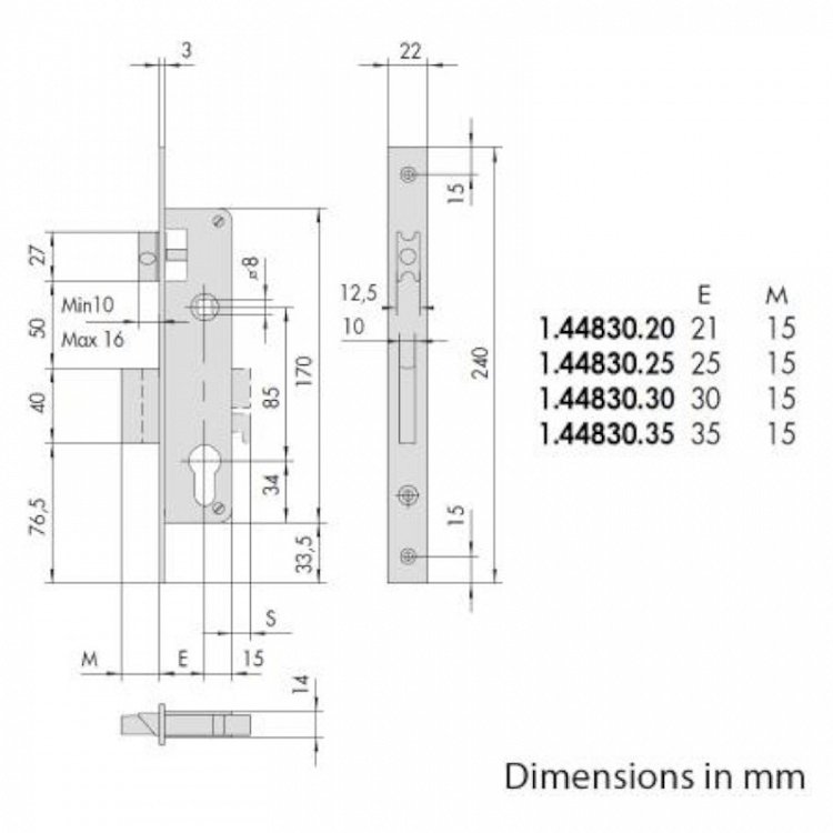 Κλειδαριά Μπίλιας Κυλίνδρου CISA 44830 Για Πόρτες Αλουμινίου Και Σιδήρου | 4 μεγέθη