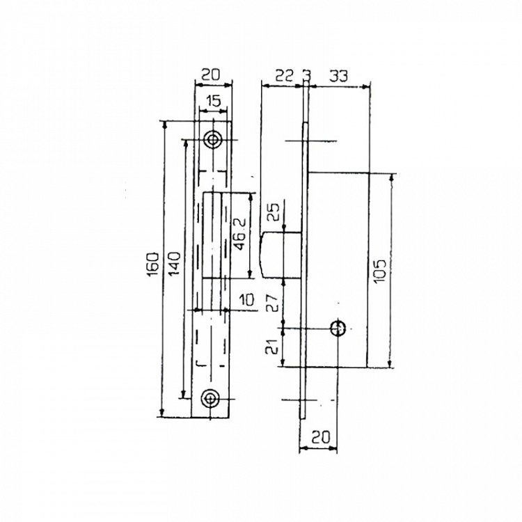 Κλειδαριά Elis 20mm TN18/4-5820 με μαχαιρωτή γλώσσα για σιδερένιες πόρτες
