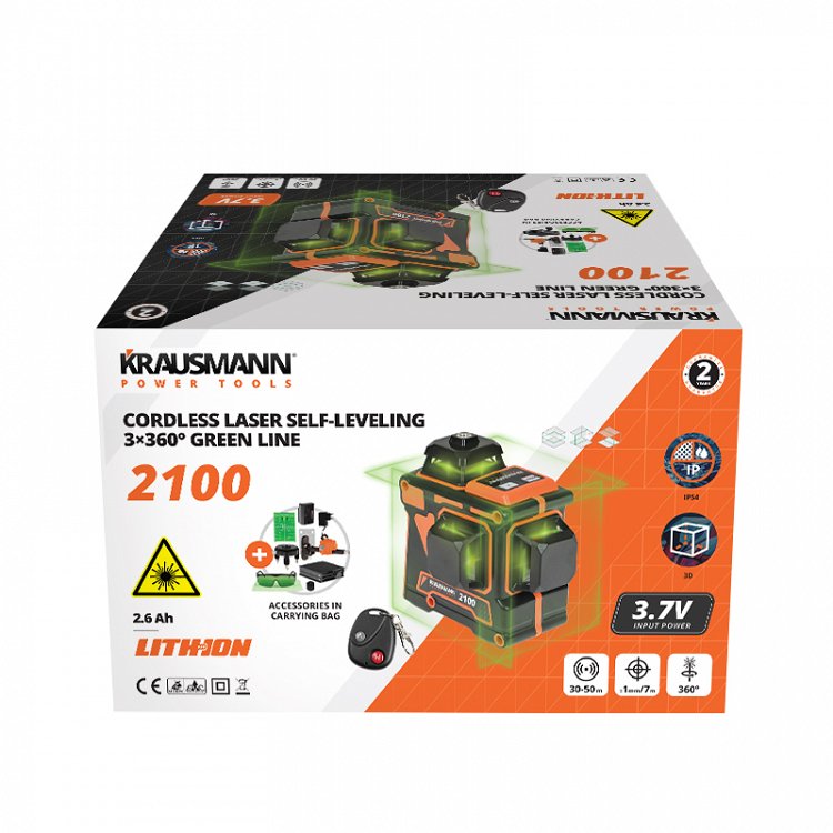 Λέιζερ 3.7V Επαναφορτιζόμενο Αυτοαλφαδιαζόμενο 3×360° Πράσινης Γραμμής (2100)