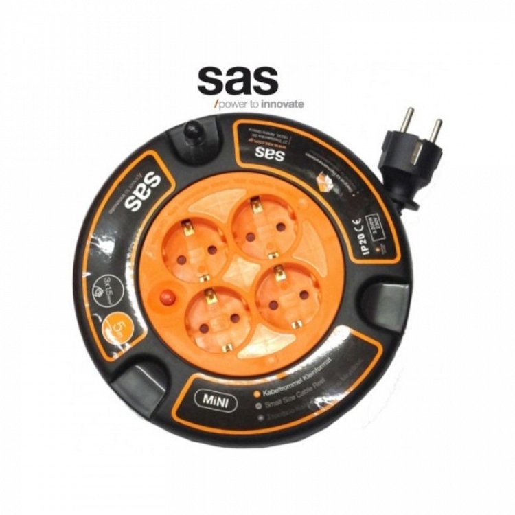 Μπαλαντέζα Καρούλι SAS Κλειστού Τύπου 4 Θέσεων με Καλώδιο 5m Διατομής 3x1.5mm² Μαύρη