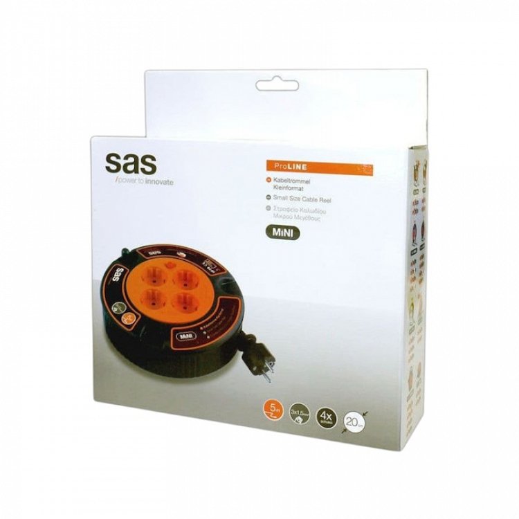 Μπαλαντέζα Καρούλι SAS Κλειστού Τύπου 4 Θέσεων με Καλώδιο 5m Διατομής 3x1.5mm² Μαύρη