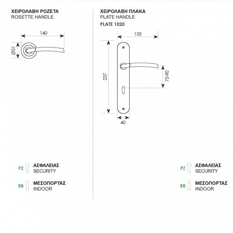 Πόμολο Πόρτας 2041 Ζωγομετάλ