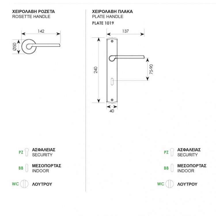 Πόμολο Πόρτας 2331 Ζωγομετάλ