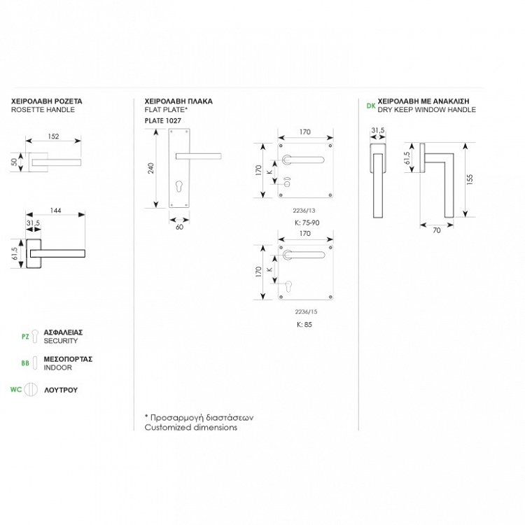 Πόμολο Πόρτας με Ροζέτα 2236 Ζωγομετάλ
