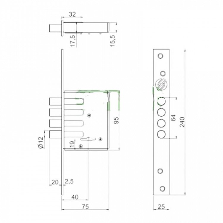 Πρόσθετη Χωνευτή Κλειδαριά Securemme 2025 με 4 Πείρους 2 Στροφών