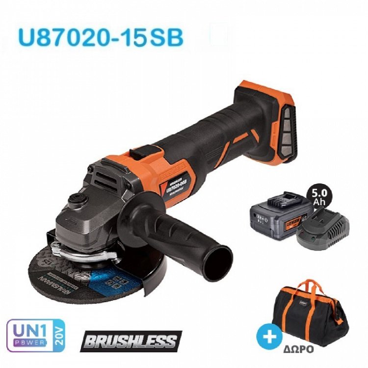 ΣΕΤ Γωνιακός Τροχός Ø125 Επαναφορτιζόμενο 20V BL Krausmann (U87020-15SB)