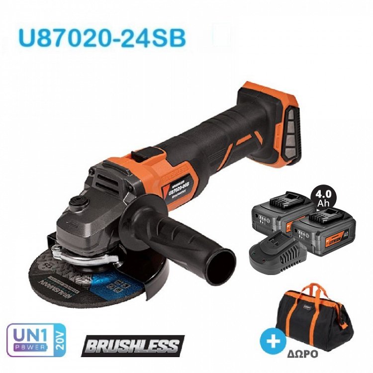 ΣΕΤ Γωνιακός Τροχός Ø125 Επαναφορτιζόμενο 20V BL Krausmann (U87020-24SB)