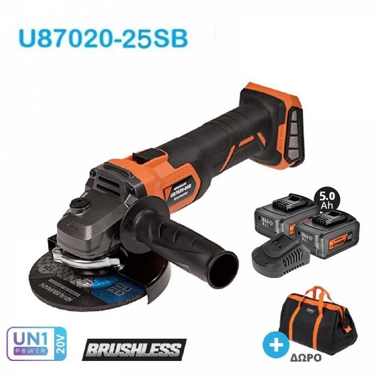 ΣΕΤ Γωνιακός Τροχός Ø125 Επαναφορτιζόμενο 20V BL Krausmann (U87020-25SB)